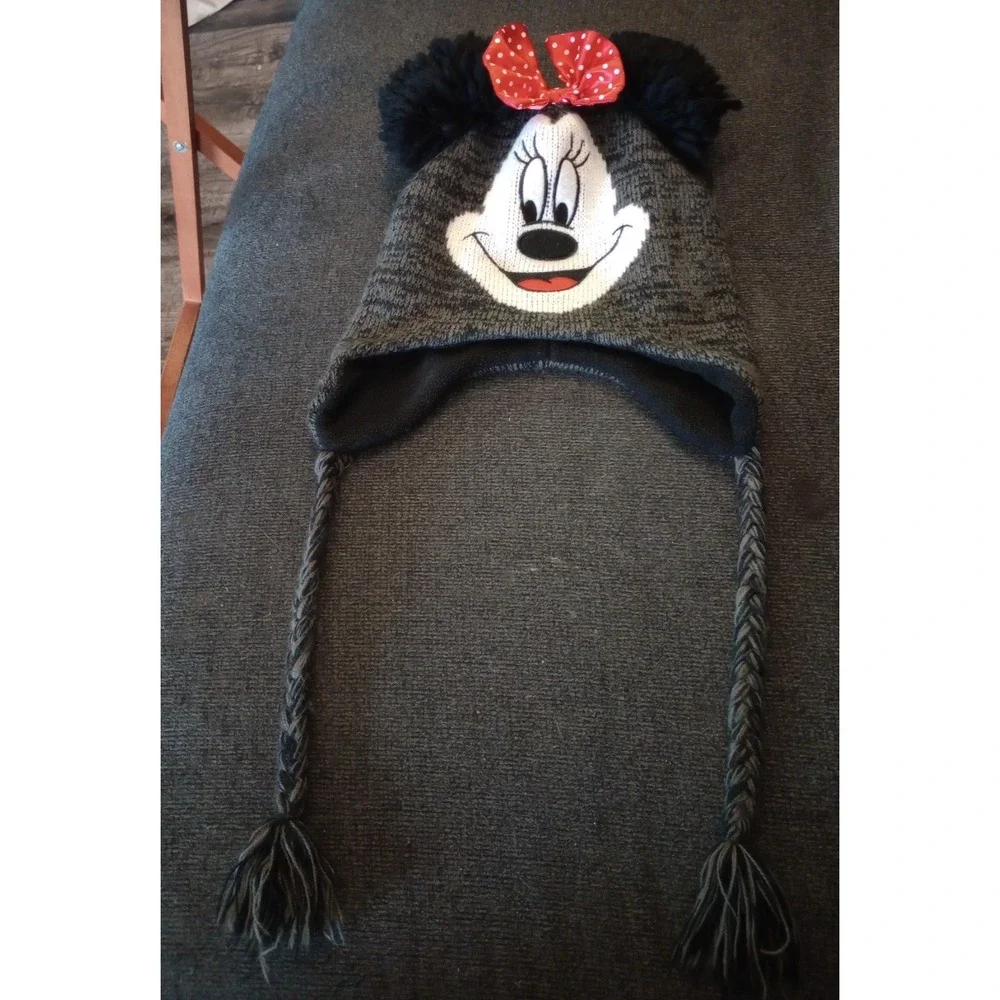 Disney Minnie Mouse Laplander Hat w/ Red Polka Dot Bow Tassels One Size